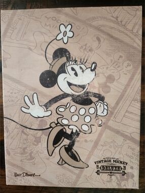 Vintage Minnie Mouse Canvas Wall Art - Beige, Black, White